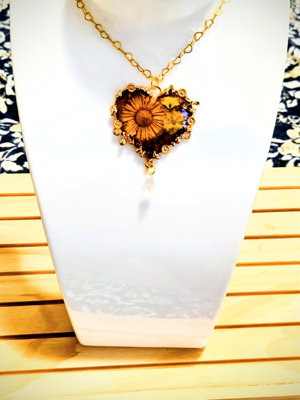 Fall Real Pressed Flower Heart Necklace